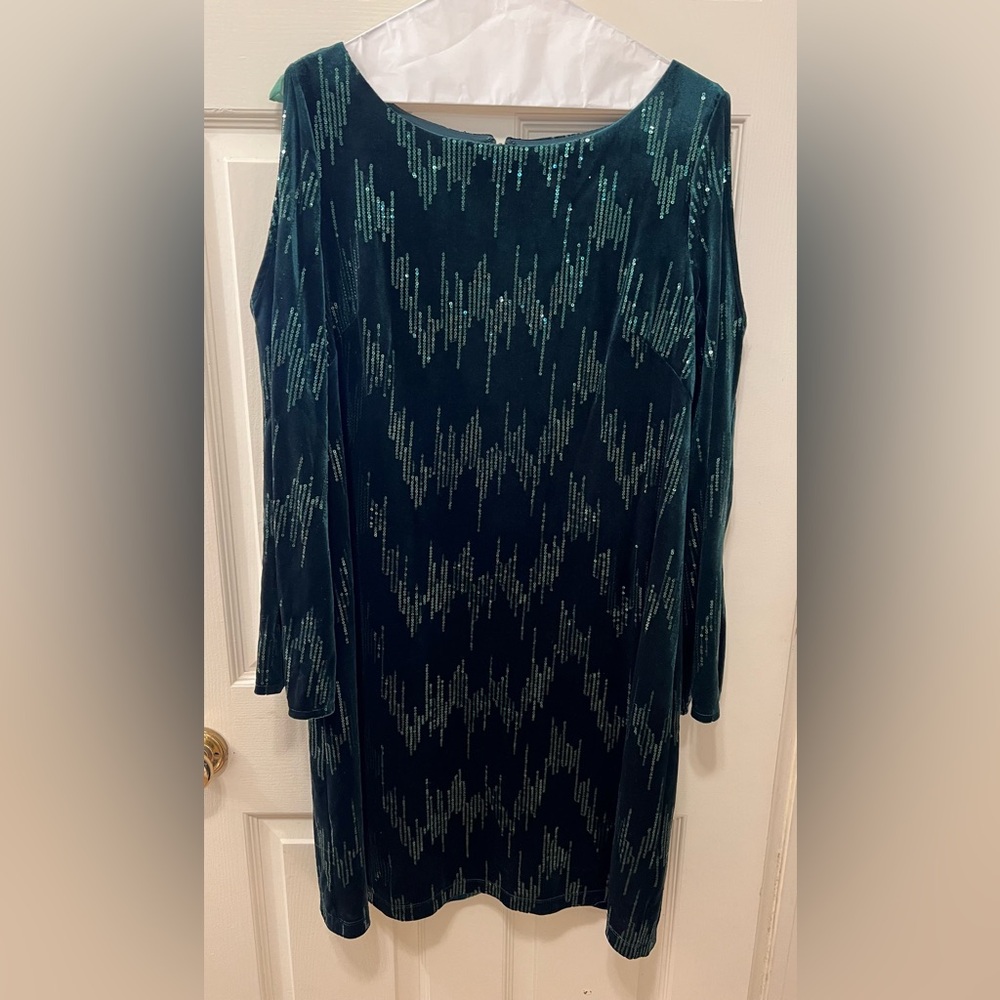 Elegant Forrest Green Velvet Shift Dress with Sequence